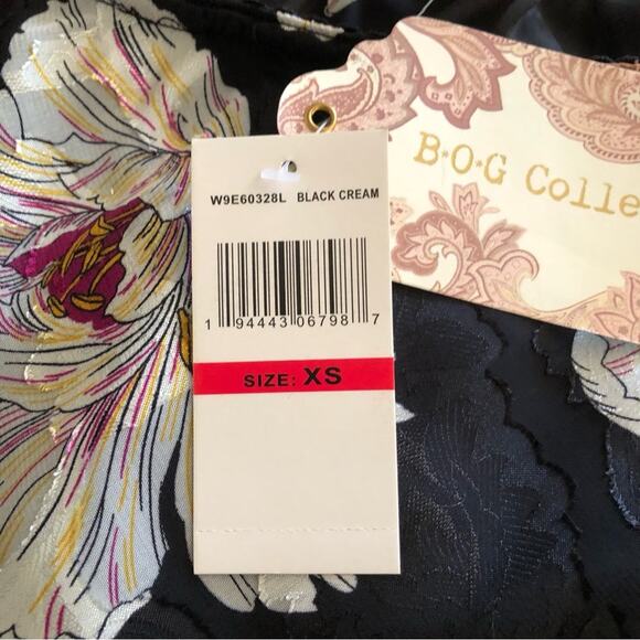 Band of Gypsies BOG Collective NWT Black Cream Foil Floral Slip Midi Skirt SZ XS - Picture 13 of 16